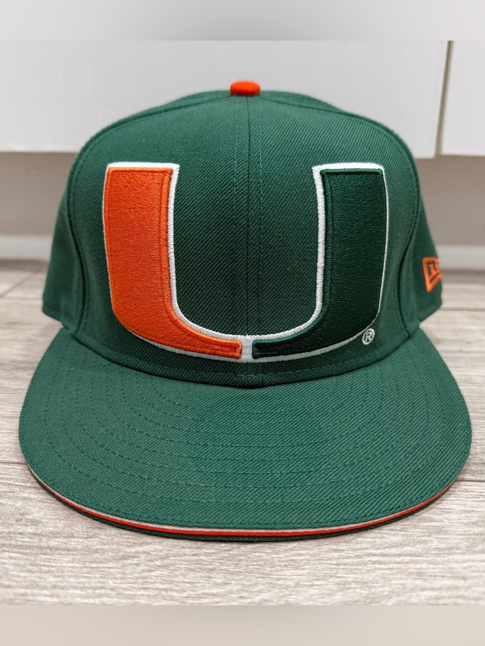 Miami Hurricanes New Era 59FIFTY Big One The U Canes Green Orange Fitted 7 3/8